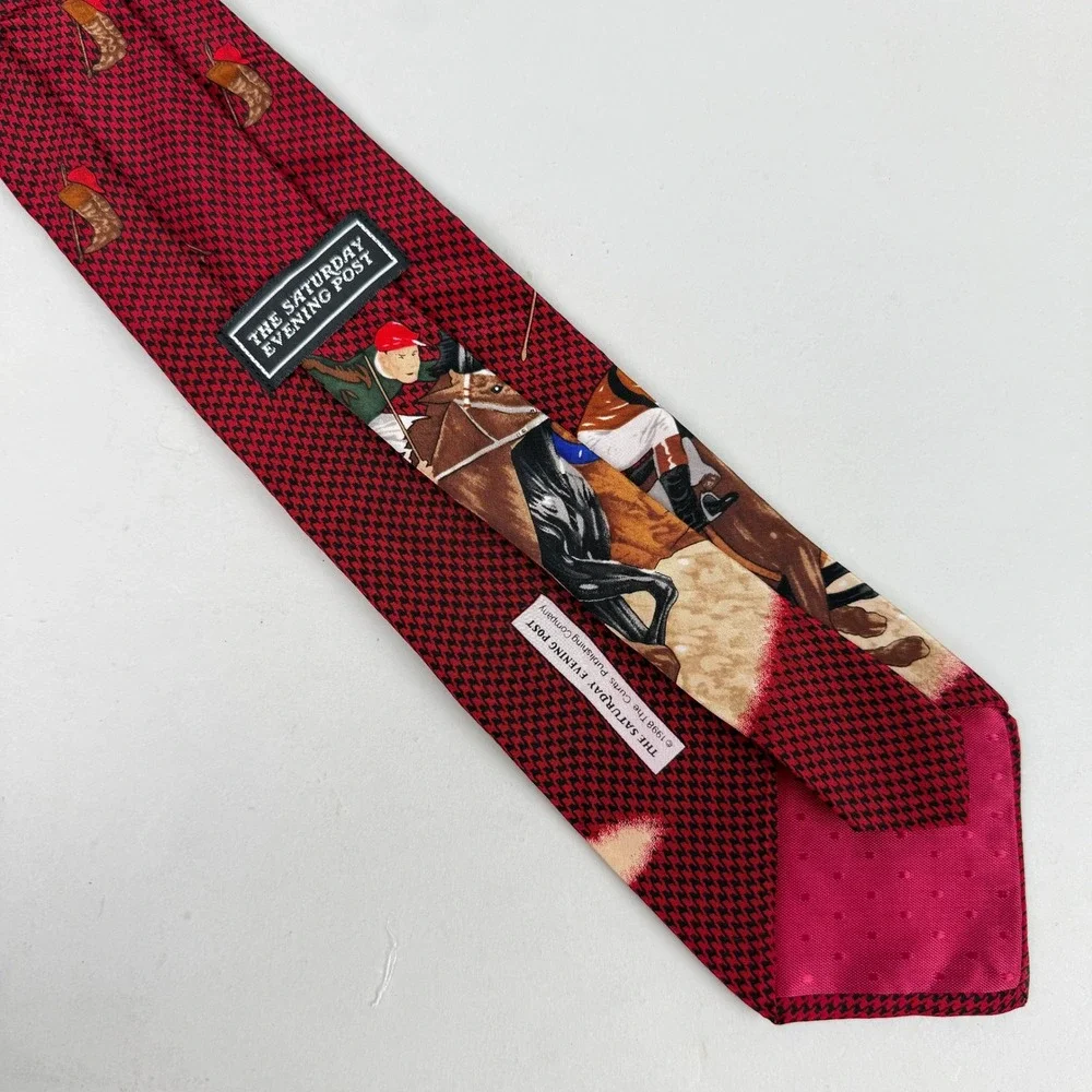 The Saturday Evening Post Silk Tie Mens Horse Racing‎ Vintage